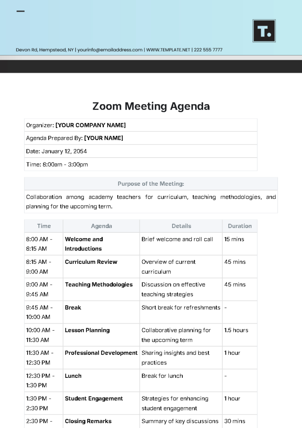 Zoom Meeting Agenda Template - Edit Online & Download