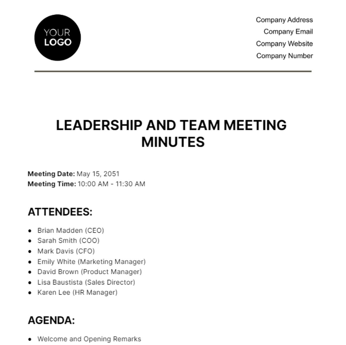 Free Leadership & Team Meeting Minute HR Template