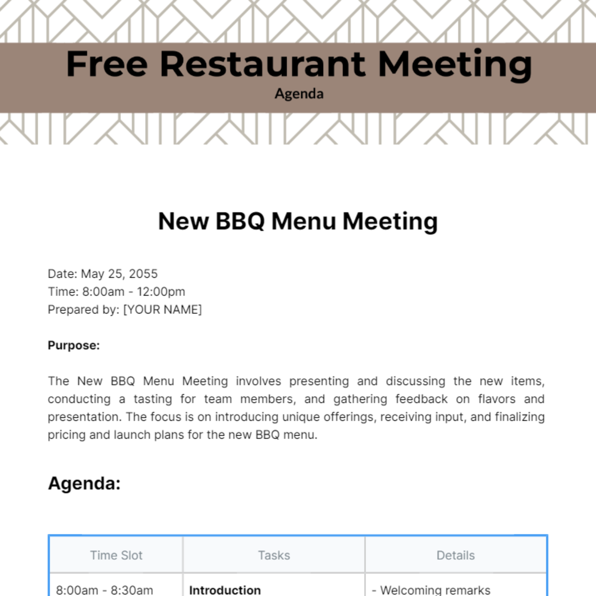 Restaurant Meeting Agenda Template