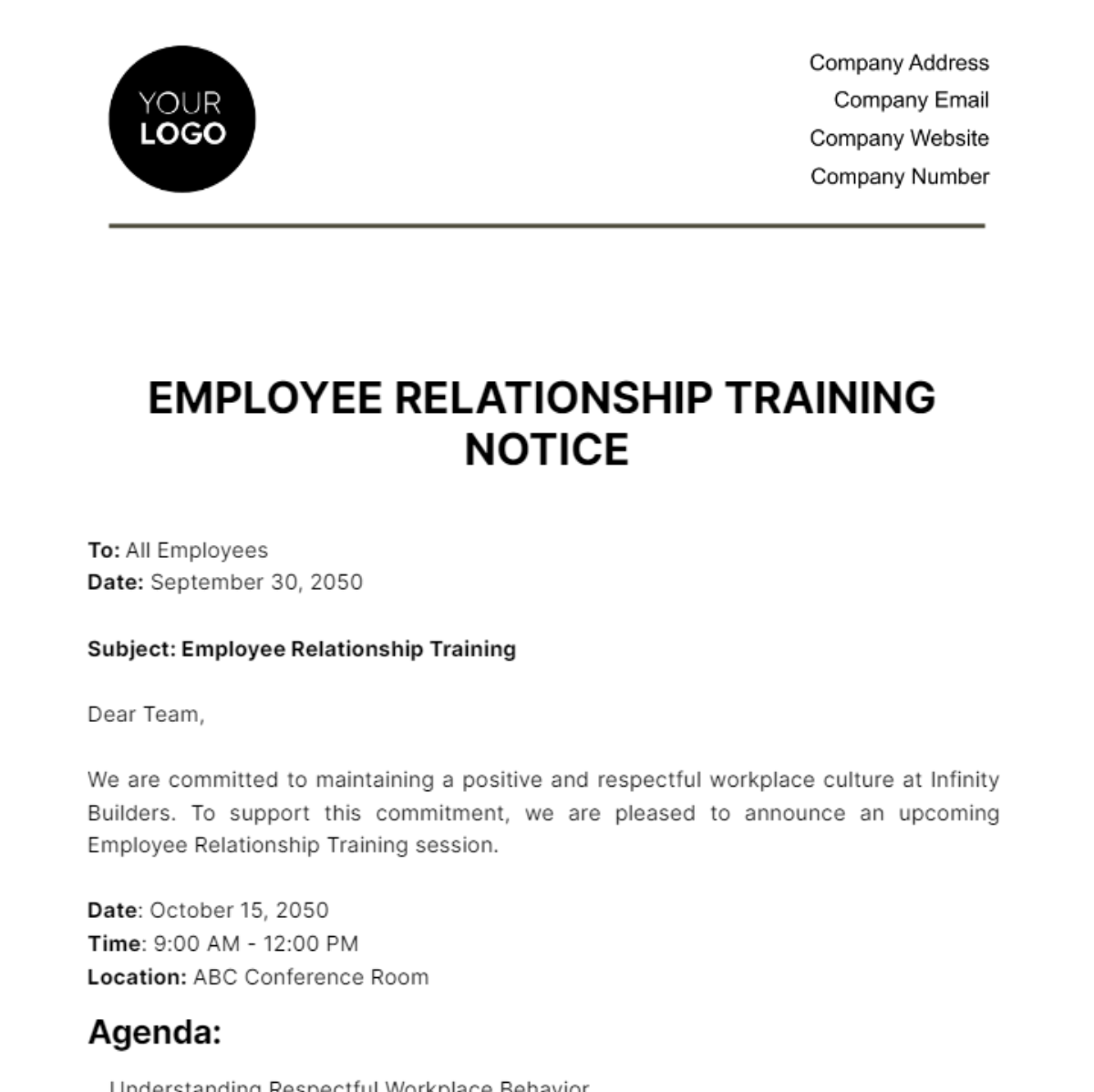 Employee Relationship Training Notice HR Template