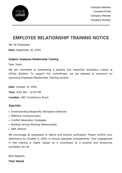 Free Employee Relationship Training Notice HR Template to Edit Online