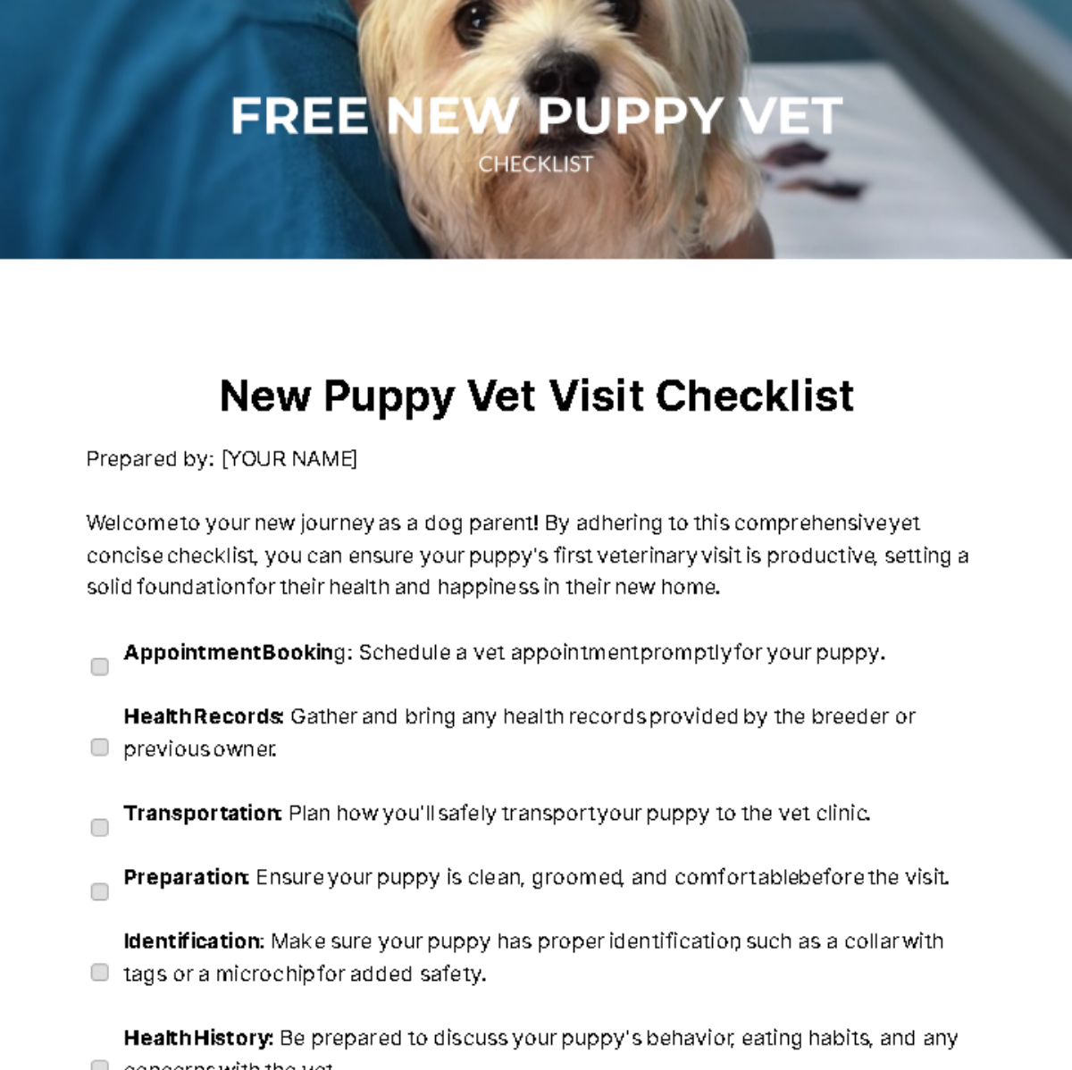 New Puppy Vet Checklist Template