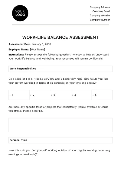 Free Work-life Balance Assessment HR Template to Edit Online