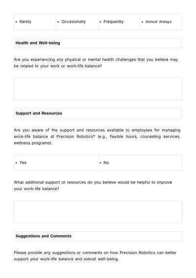 Free Work-life Balance Assessment HR Template to Edit Online