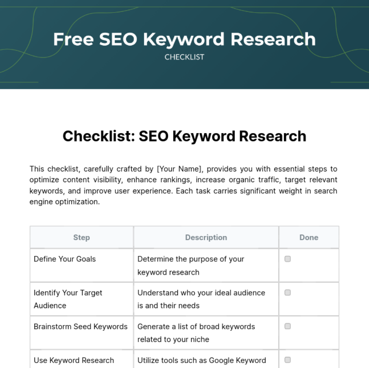 Free SEO Keyword Research Checklist Template