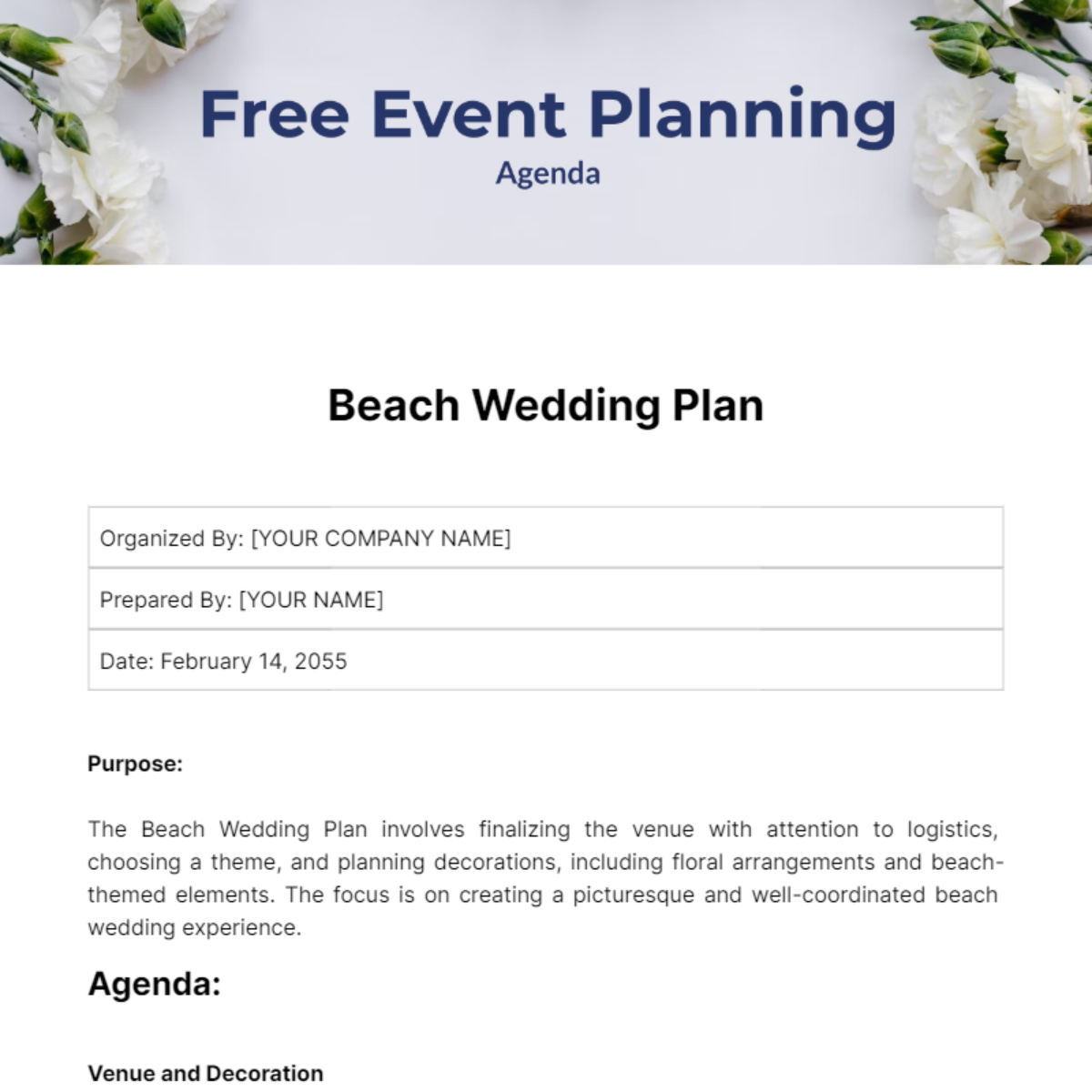 Event Planning Agenda Template