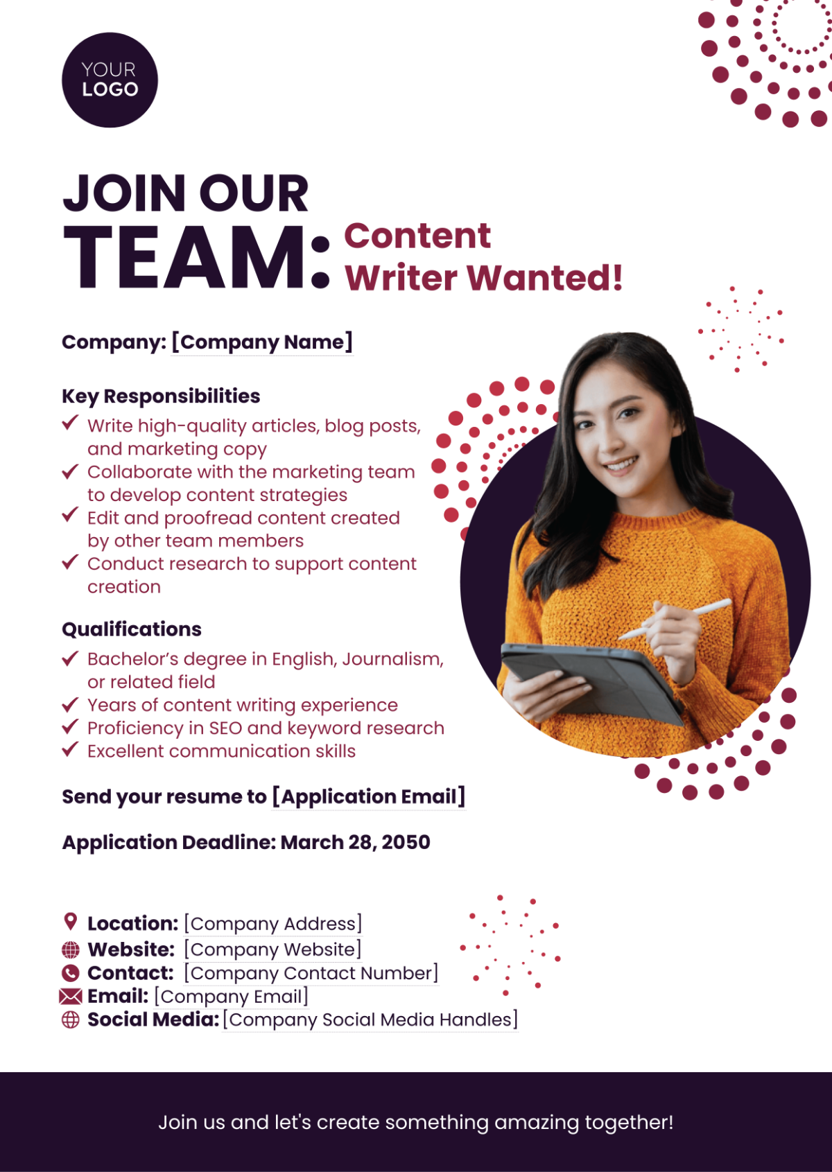 Content Writer Job Ad Template