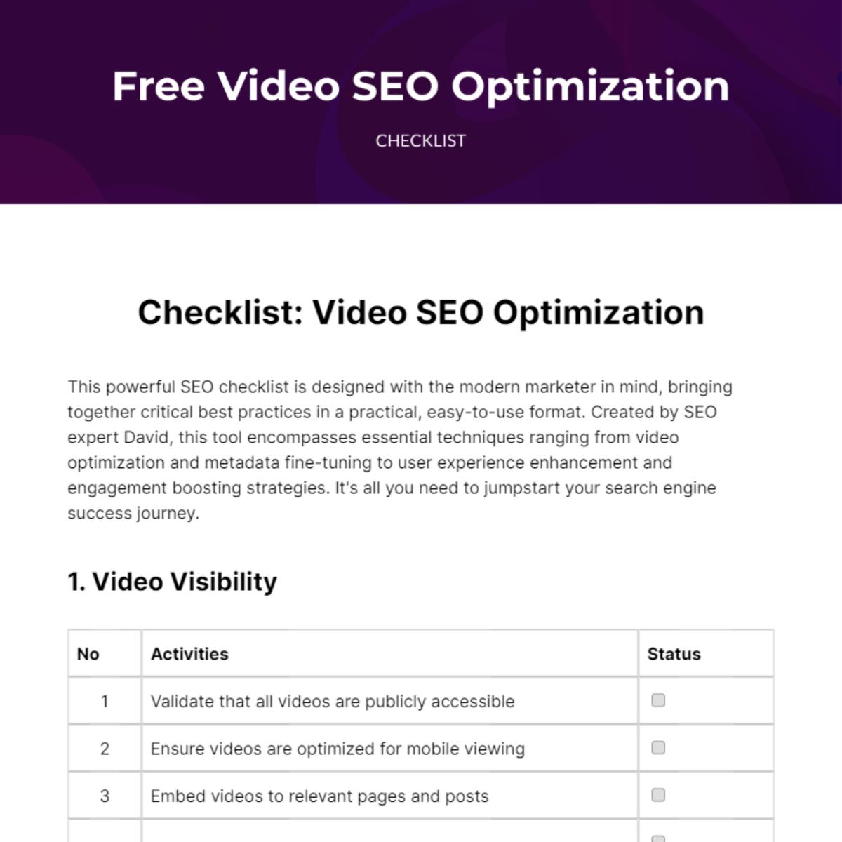 Free Video SEO Optimization Checklist Template