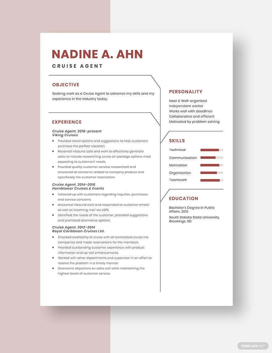 Cruise Agent Resume in Word, Apple Pages