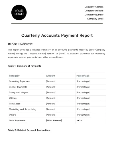 Free Quarterly Accounts Payment Report Template to Edit Online