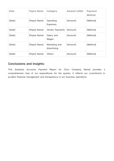 Free Quarterly Accounts Payment Report Template to Edit Online