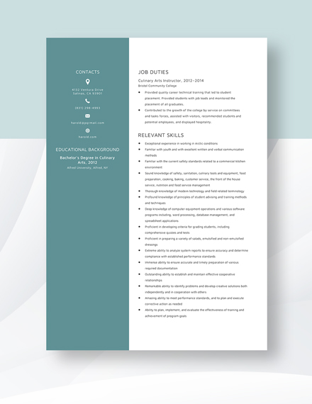 free-culinary-arts-instructor-resume-template-word-apple-pages