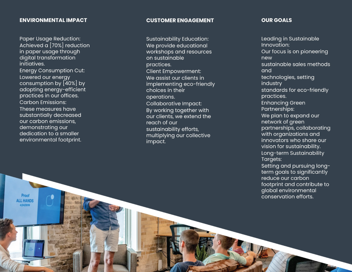 Free Sales Sustainable Practices Brochure Template to Edit Online