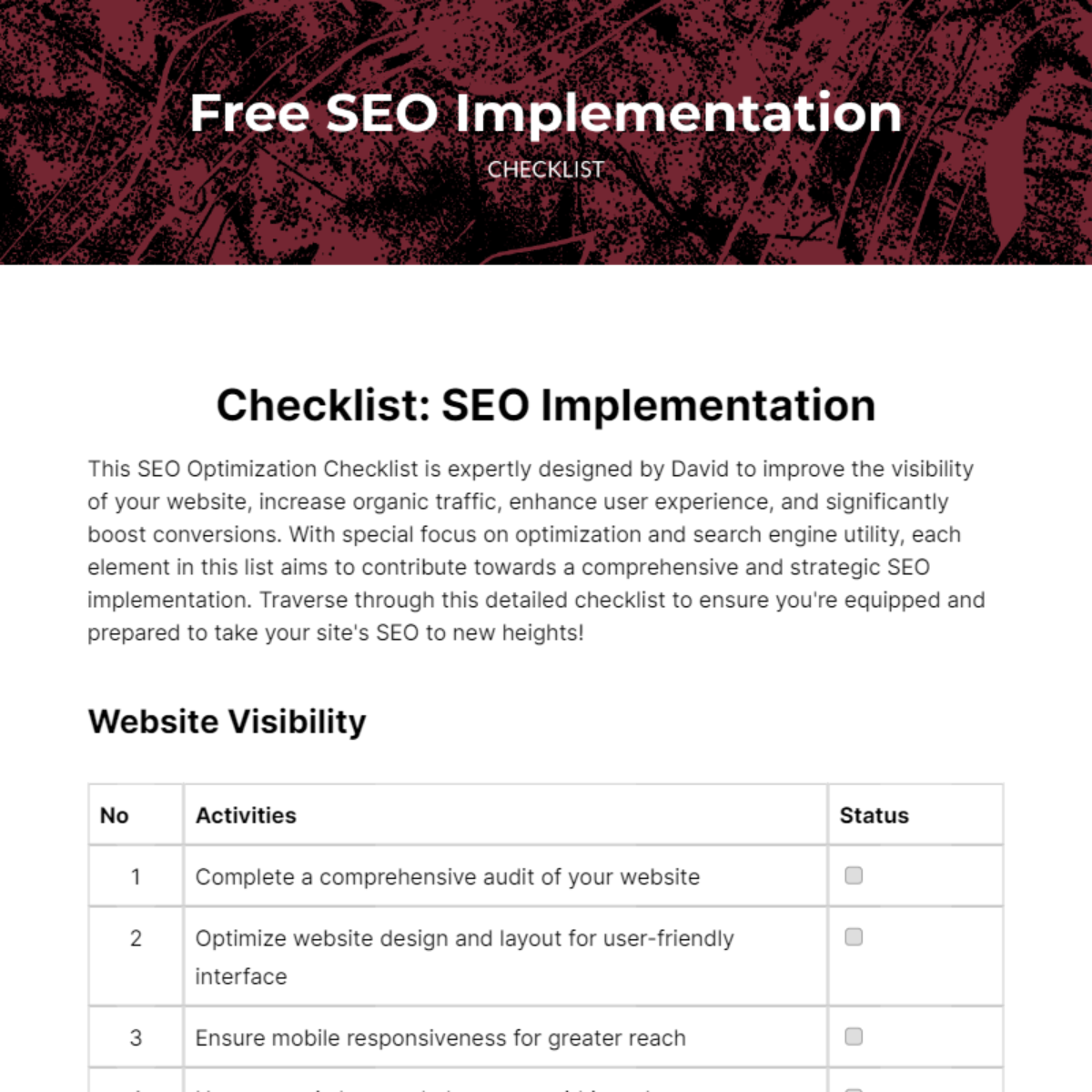 Free SEO Implementation Checklist Template