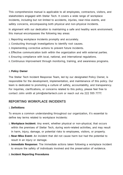 Free Policy & Procedure Manual for Workplace Incidents HR Template to Edit Online