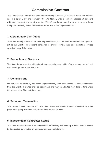 Free Commission Contract Template to Edit Online