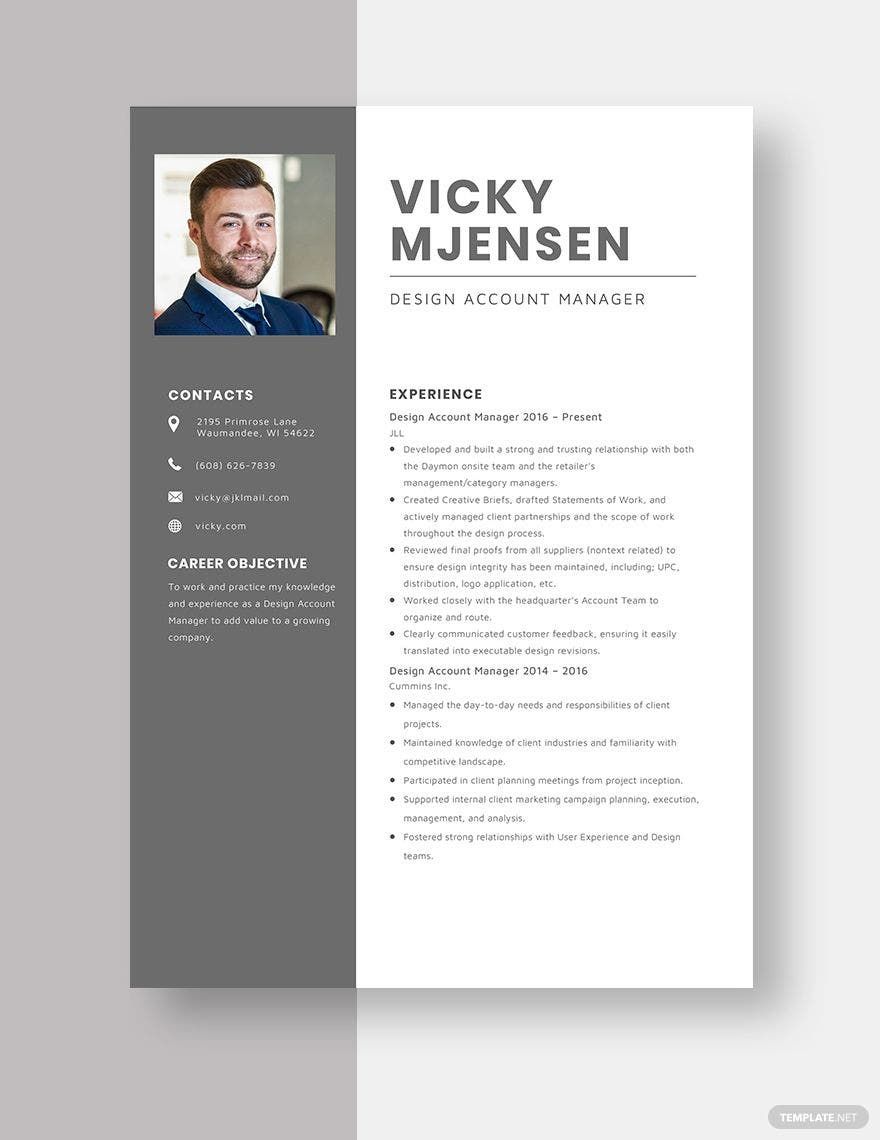 Design Account Manager Resume in Word, Apple Pages
