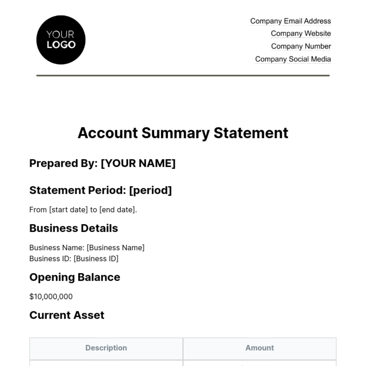 Account Summary Statement Template