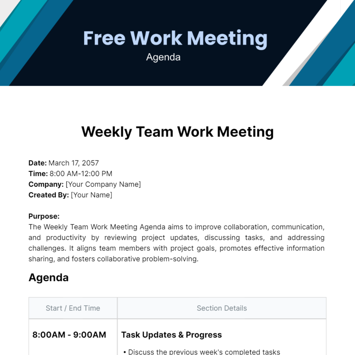 Work Meeting Agenda  Template