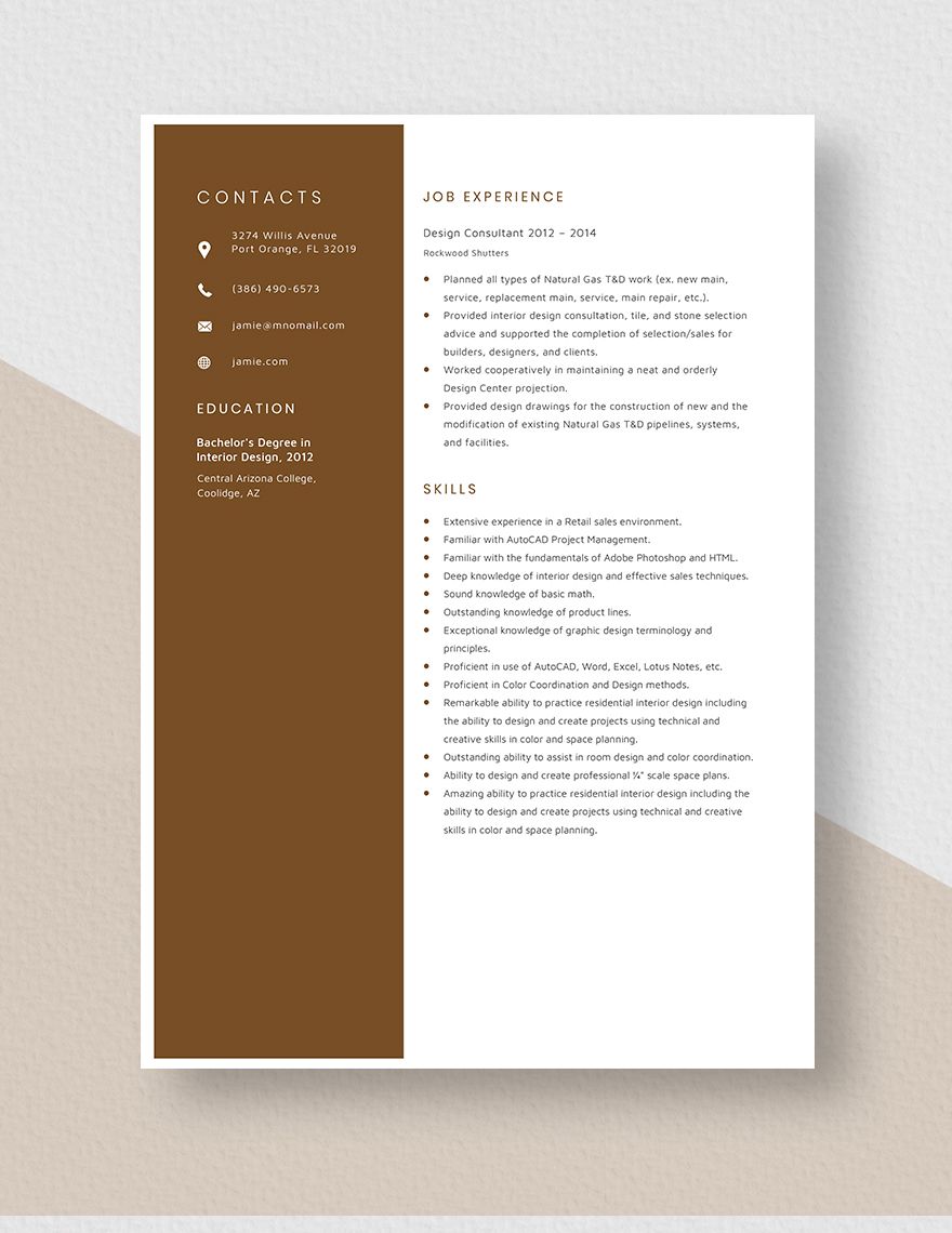 Design Consultant Resume