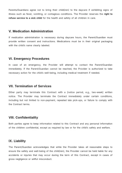Free Daycare Contract Template to Edit Online