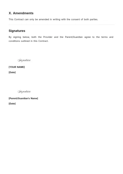 Free Daycare Contract Template to Edit Online