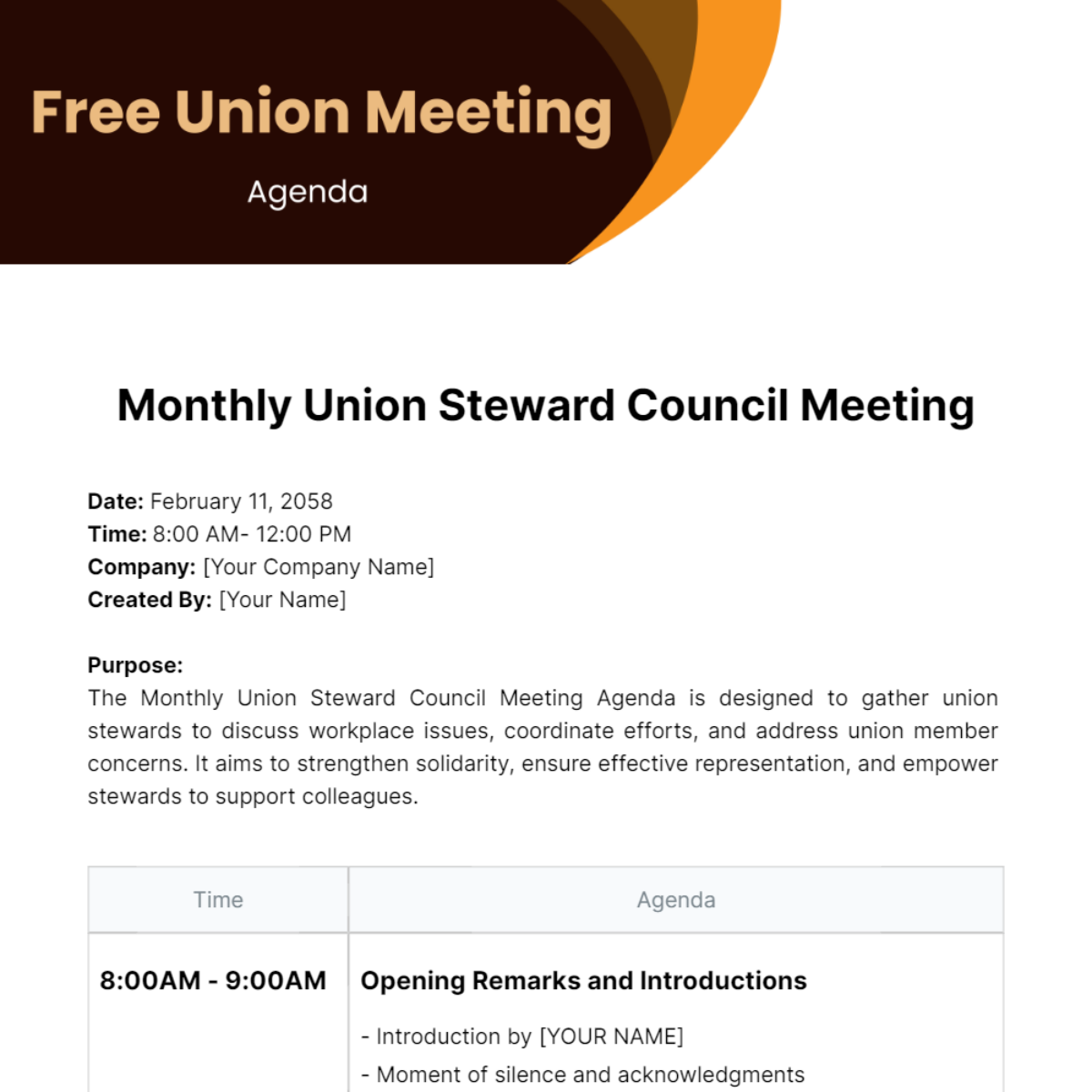 Union Meeting Agenda  Template