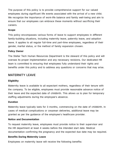Free Legal Framework for Maternity and Paternity Leaves HR Template to Edit Online