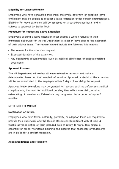 Free Legal Framework for Maternity and Paternity Leaves HR Template to Edit Online