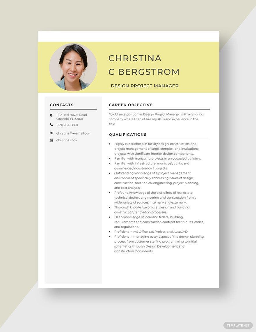 Design Project Manager Resume in Word, Apple Pages