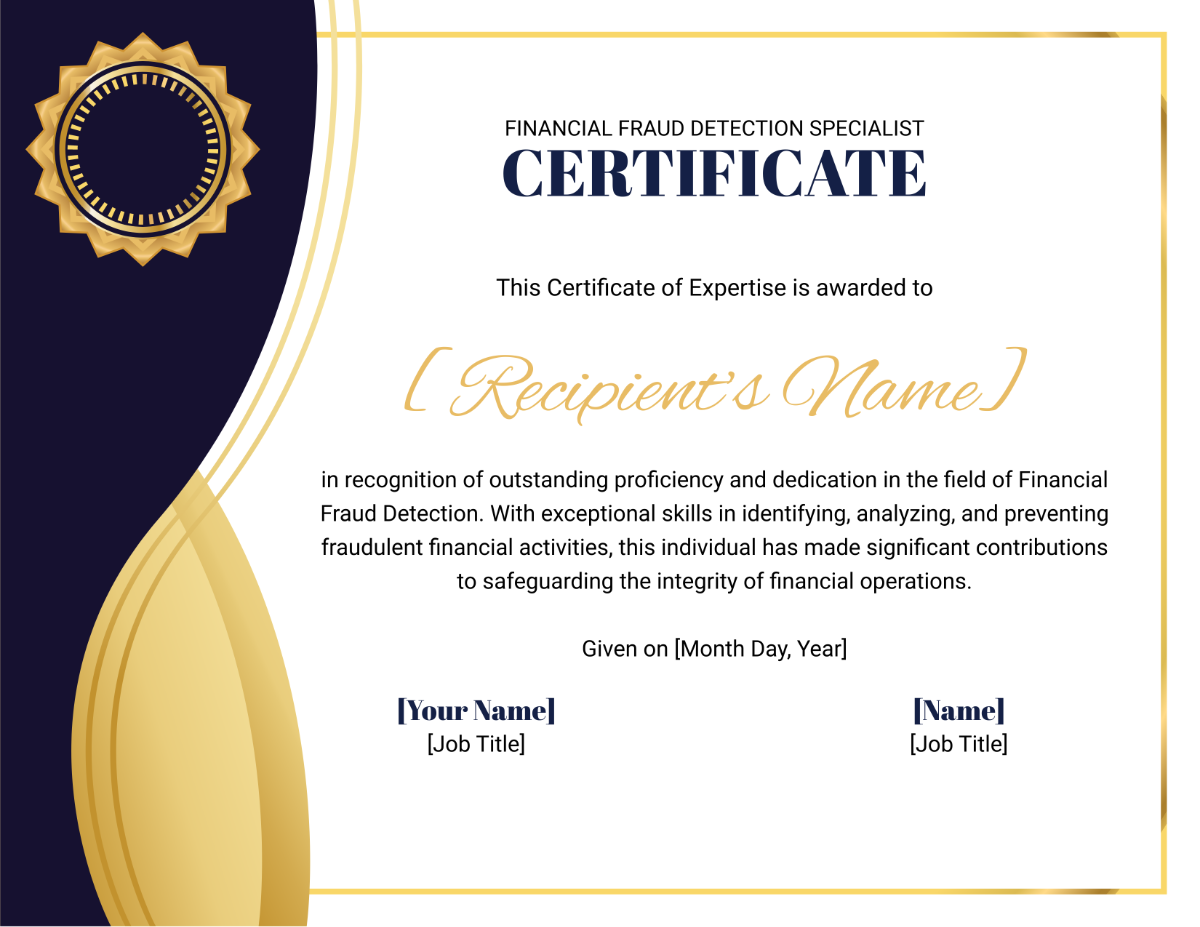 Financial Fraud Detection Specialist Certificate Template