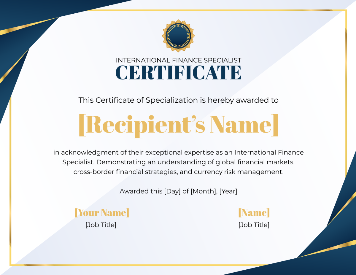 International Finance Specialist Certificate Template
