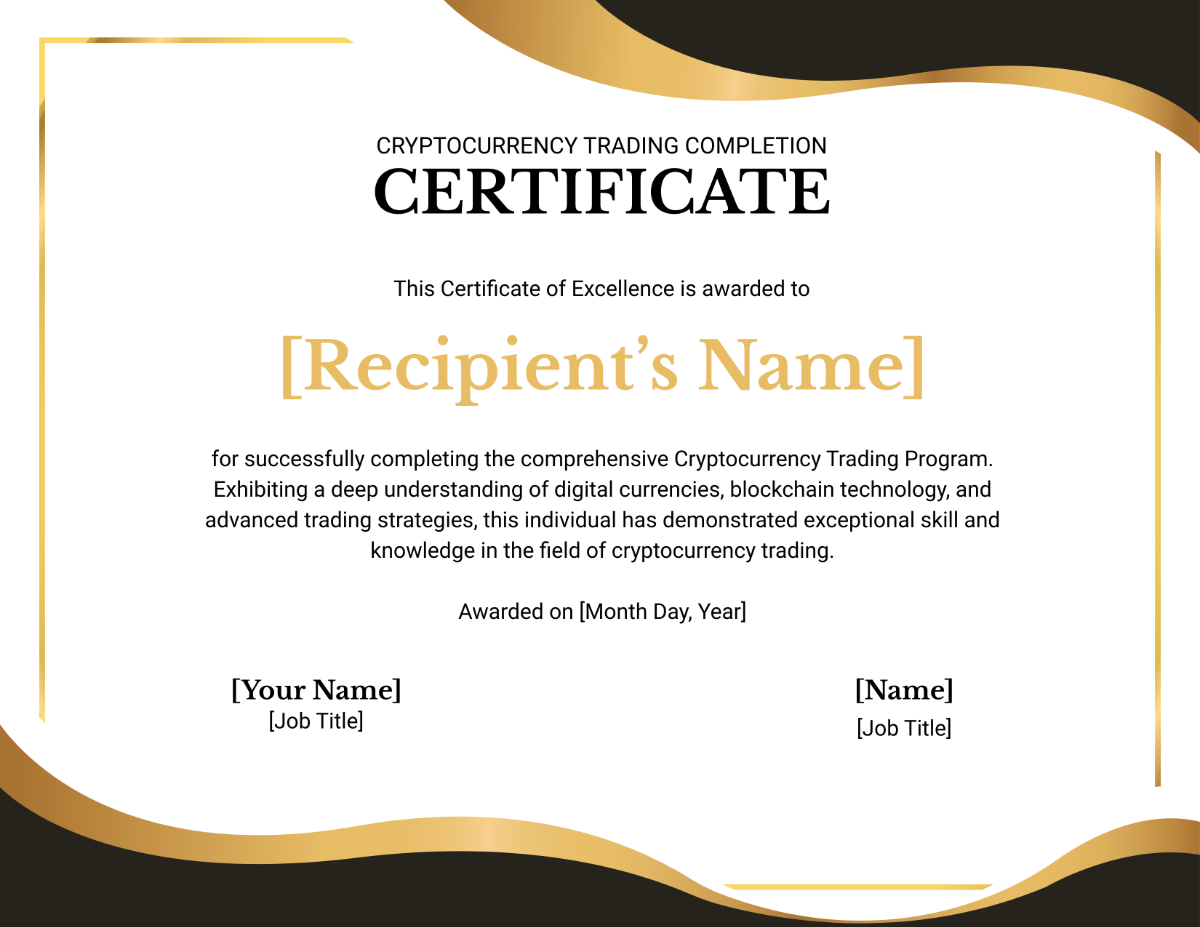 Cryptocurrency Trading Completion Certificate Template