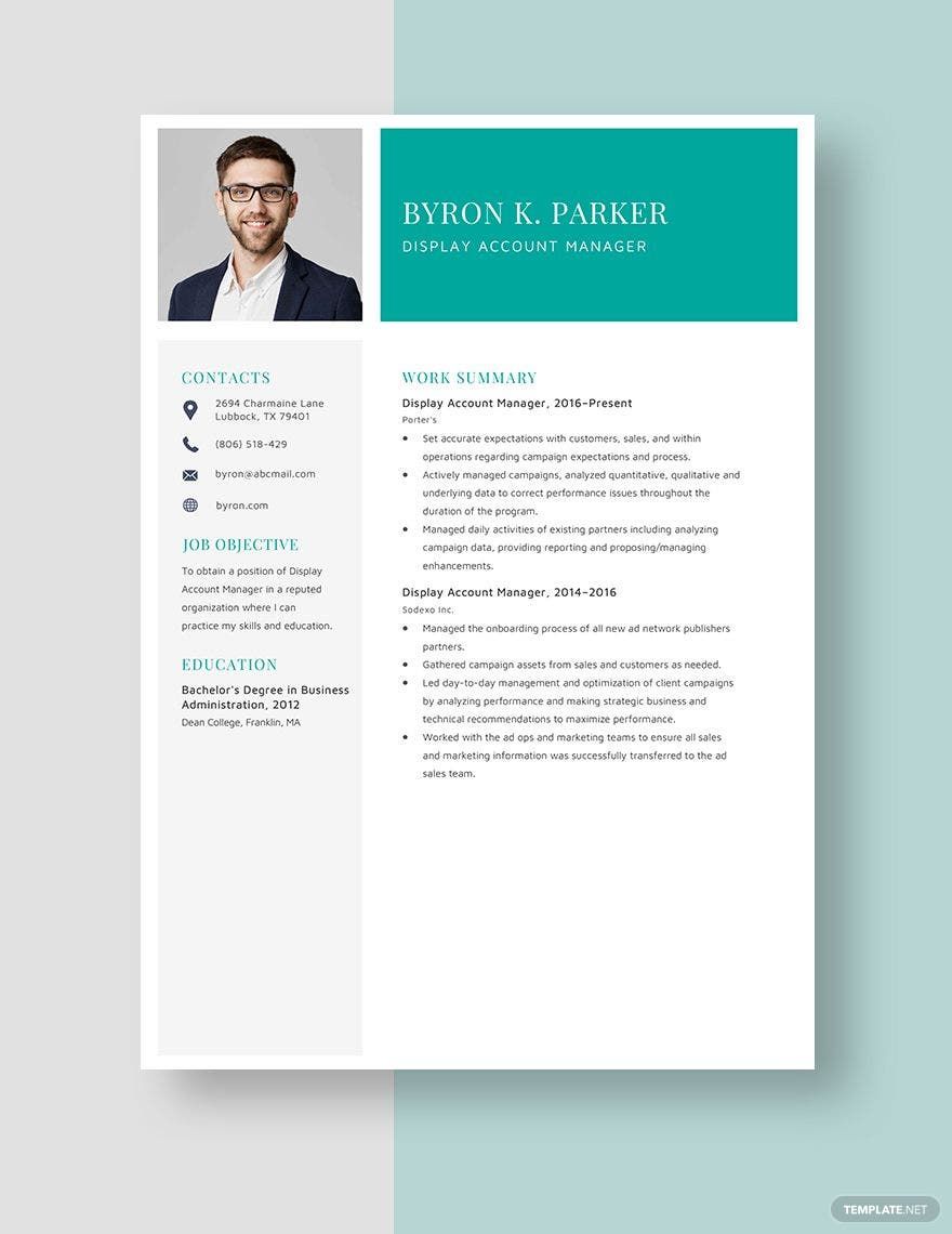 Free Display Account Manager Resume Template