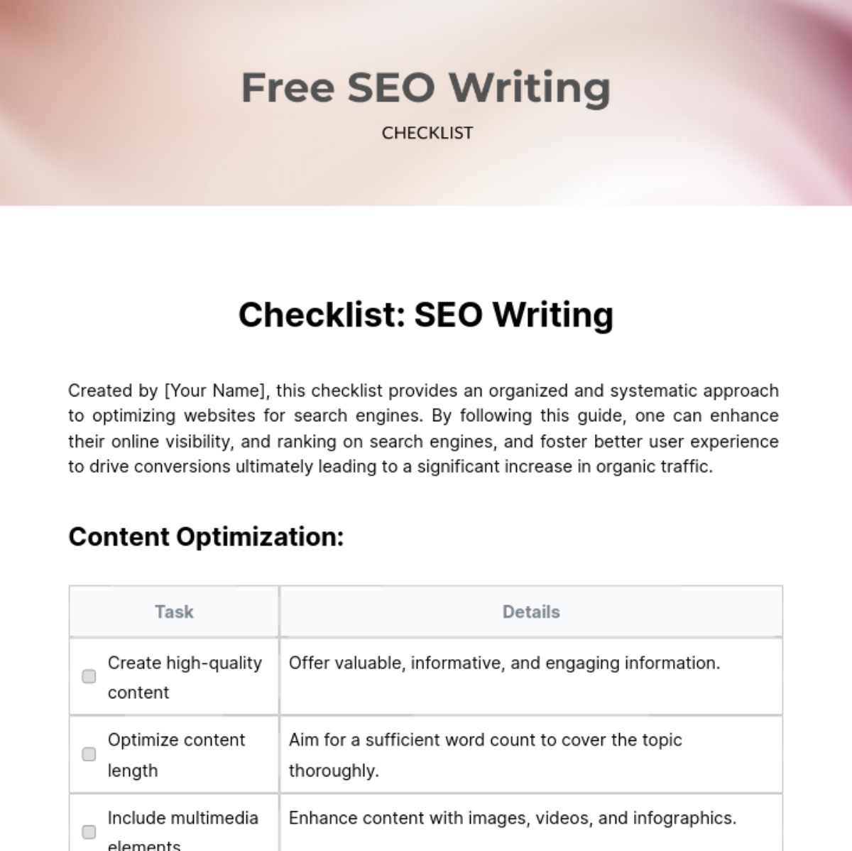 Free SEO Writing Checklist Template