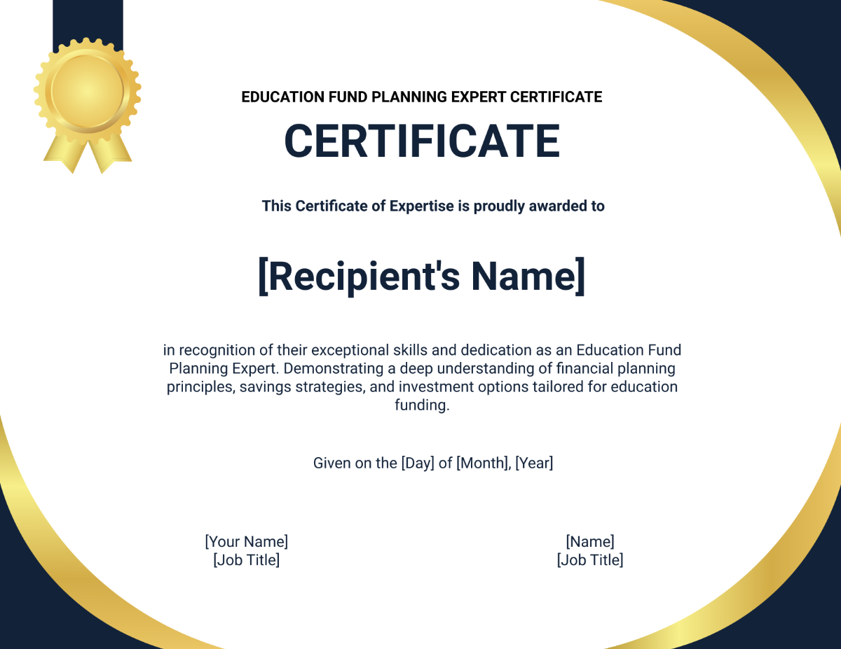 Education Fund Planning Expert Certificate Template