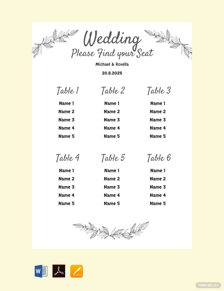 Printable Wedding Seating Chart Template