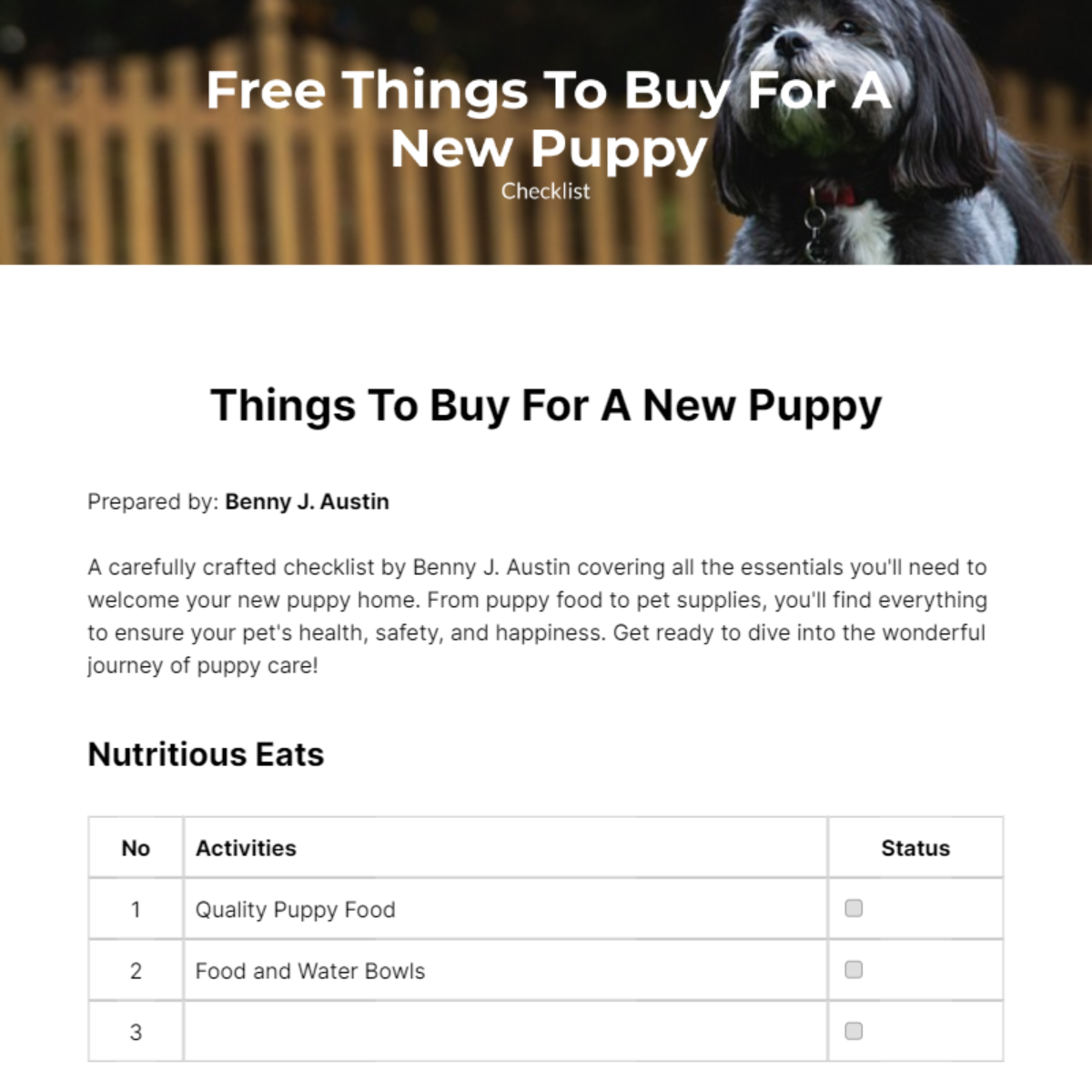 Checklist Of Things To Buy For A New Puppy