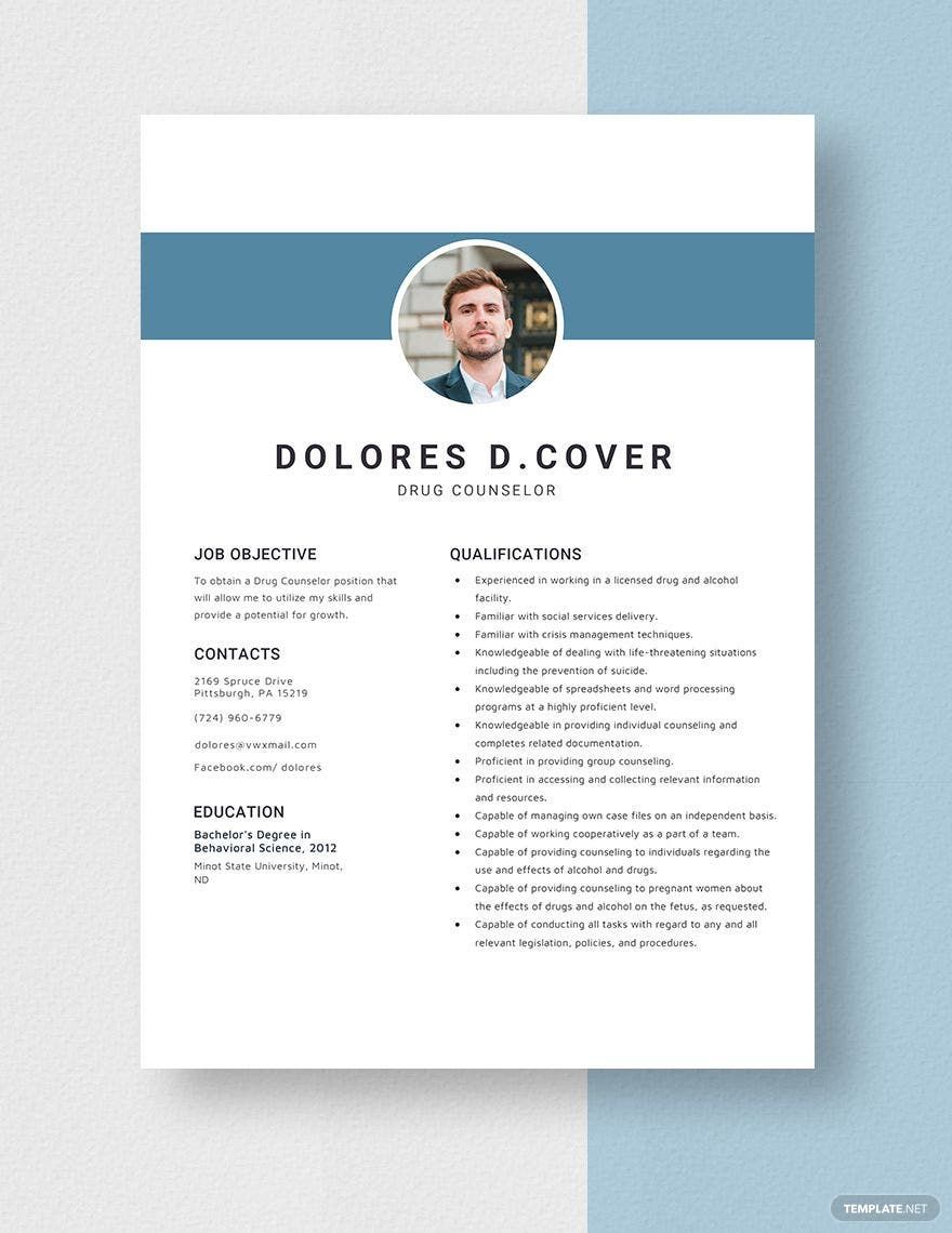 Free Drug Counselor Resume in Word, Apple Pages