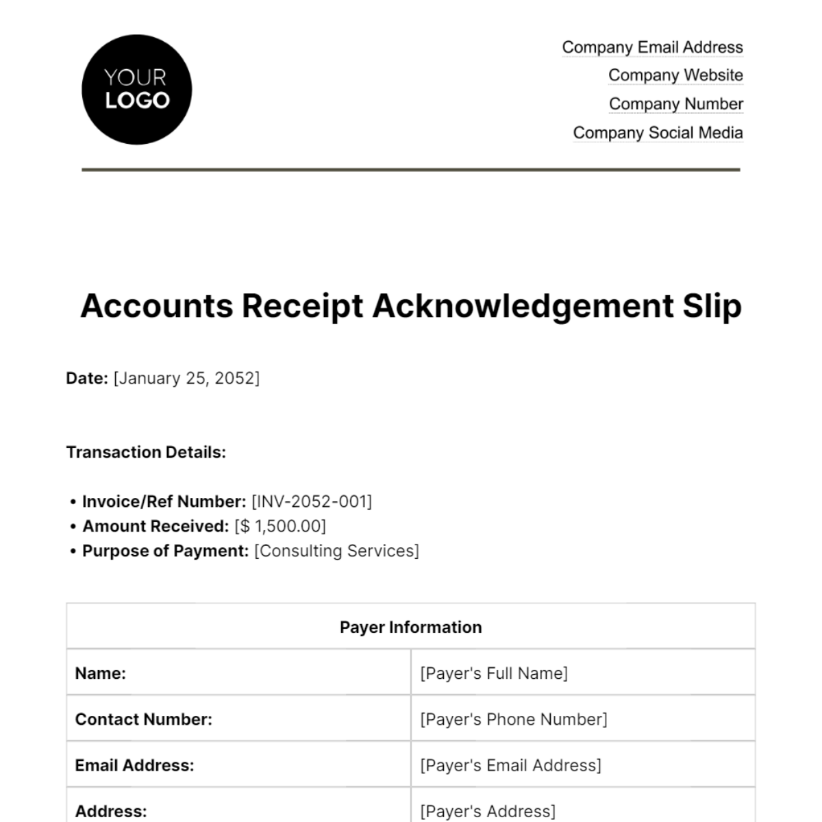 Accounts Receipt Acknowledgement Slip Template - Edit Online & Download ...