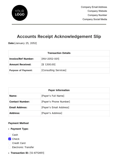 Free Accounts Receipt Acknowledgement Slip Template & AI Receipt Maker