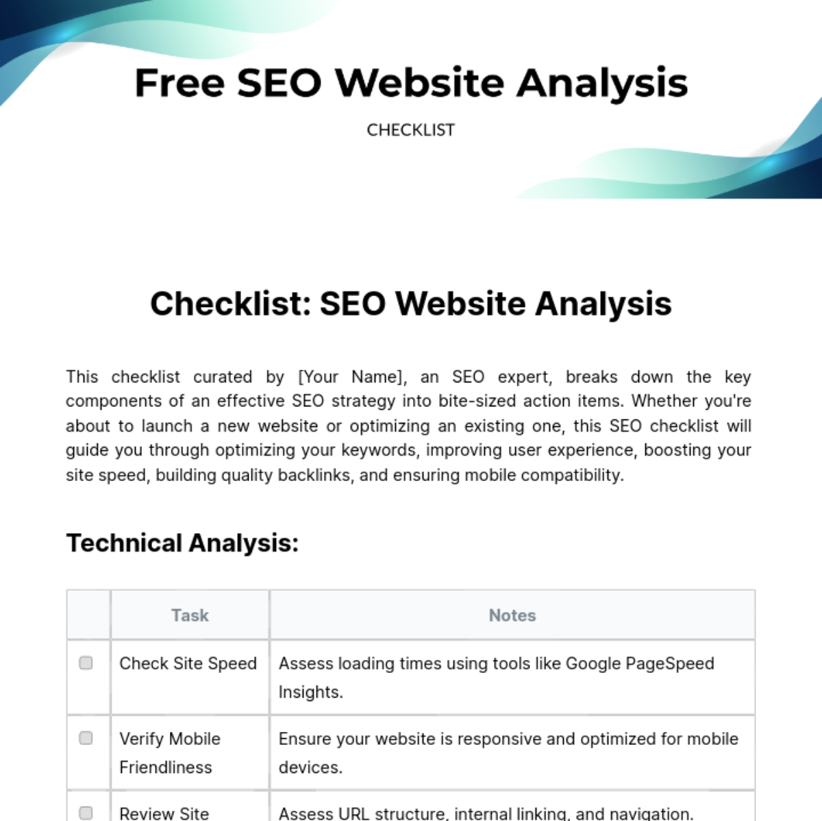 SEO Website Analysis Checklist Template