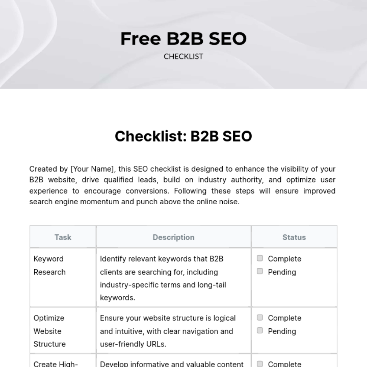sB2B SEO Checklist Template