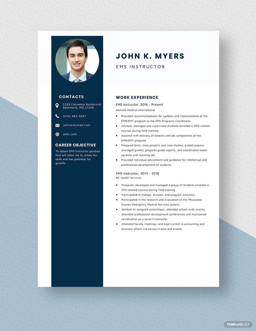 EMS Instructor Resume in Word, Apple Pages