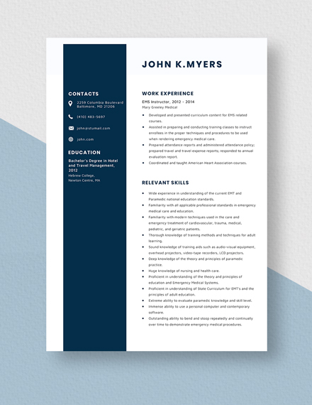 EMS Instructor Resume Template