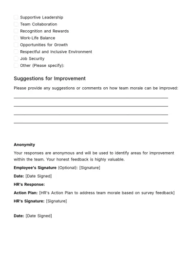 Free Team Morale Assessment HR Template to Edit Online