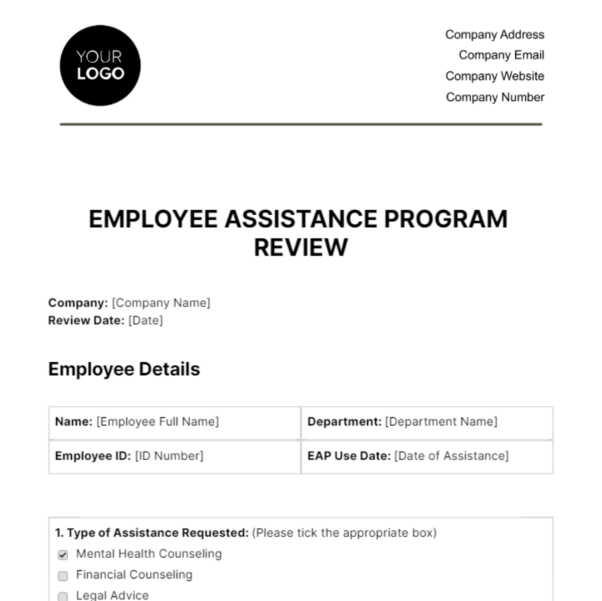 Employee Assistance Program Review HR Template