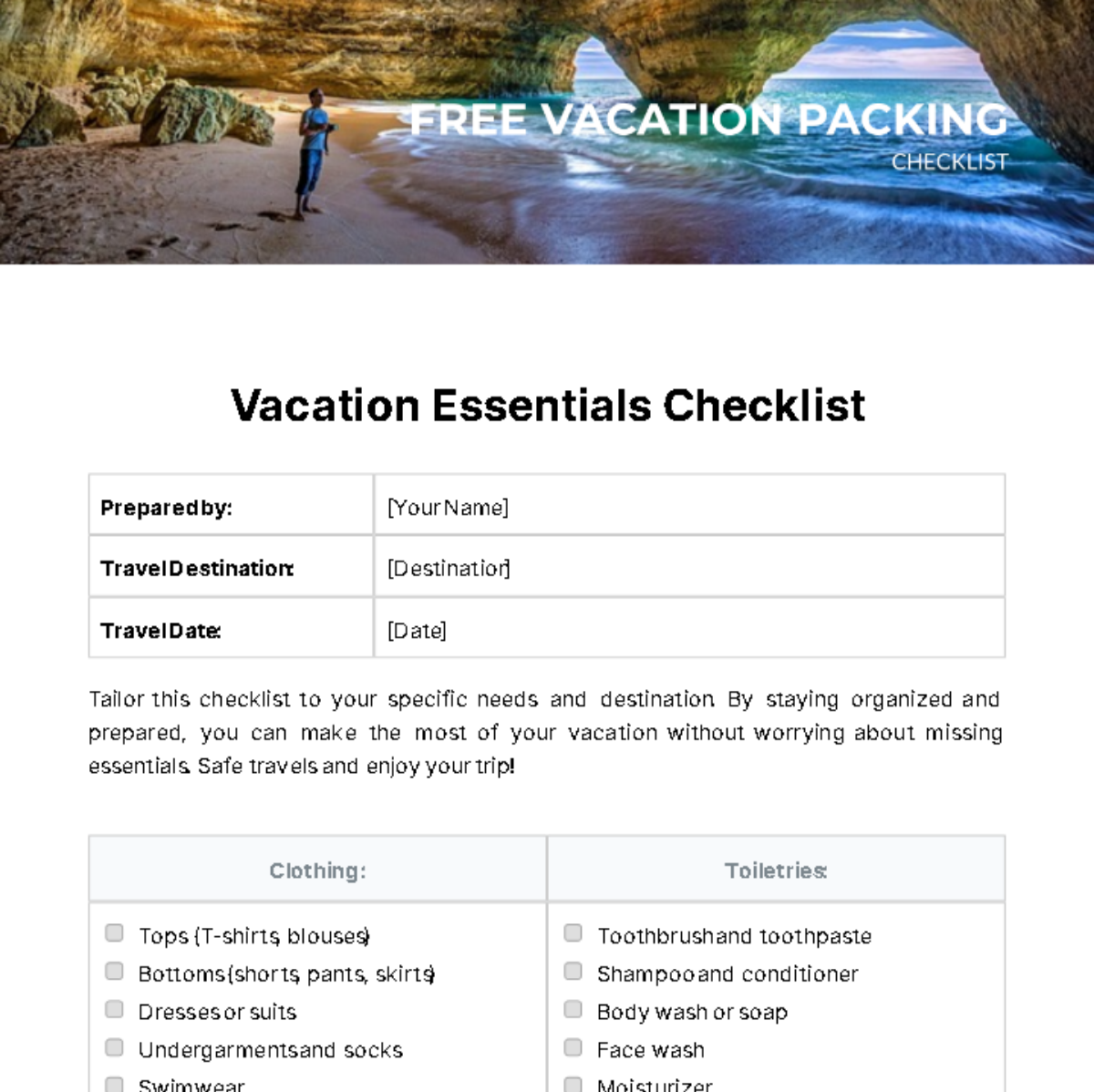 Vacation Packing Checklist Template