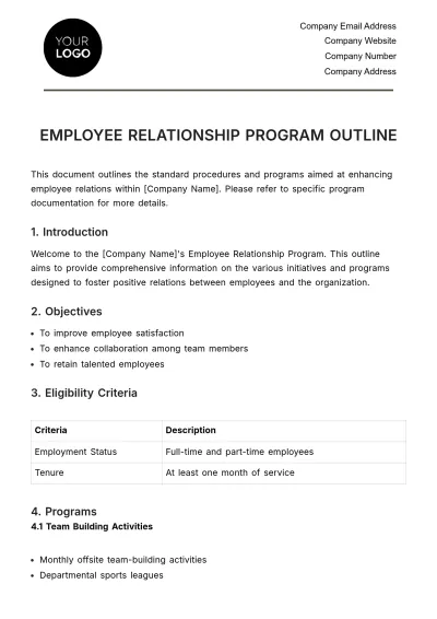 Free Employee Relationship Program Outline HR Template to Edit Online
