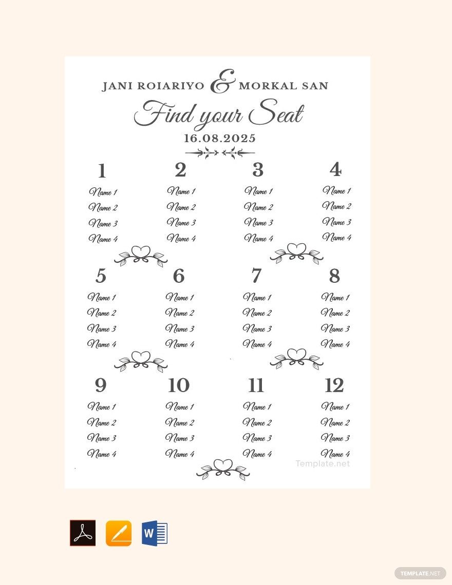 Sample Wedding Seating Chart Template